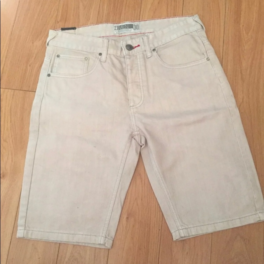 21Men Beige Denim Short, 30”